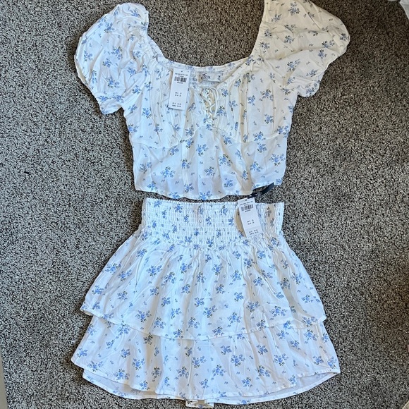 Hollister Dresses & Skirts - Hollister White and Blue Floral Two-Piece Set